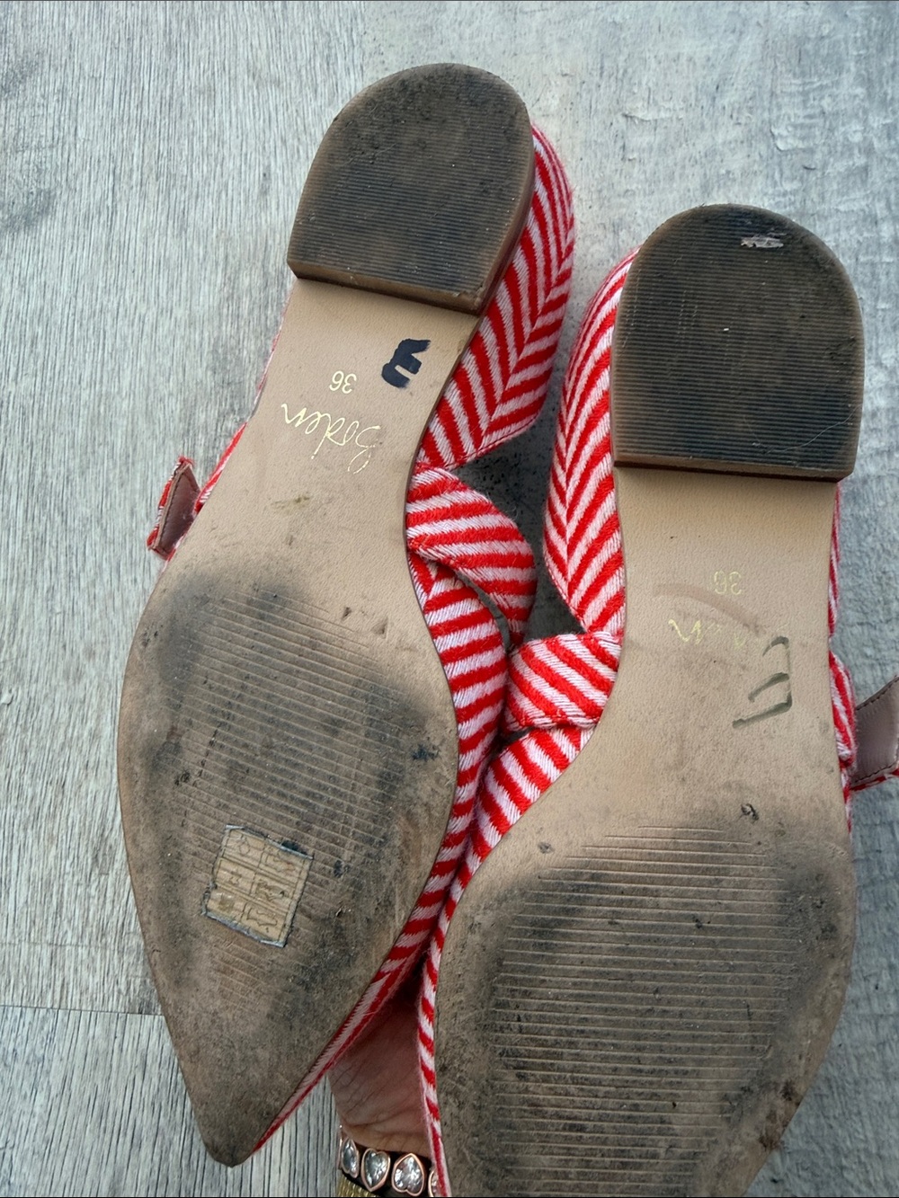 Boden Red & White Striped Pointed Mary Jane Flats with Bow Strap - Picture 4 of 4